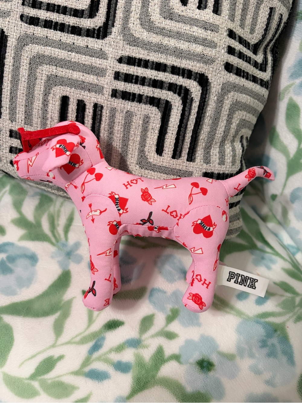 PINK Victoria's Secret Pink Red Patterned Plush Dog Toy